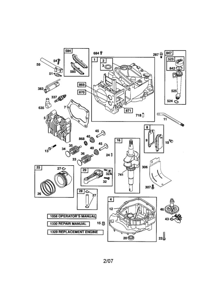 Cylinder/Crankshaft/Crankcase Diagram and Parts List for 124T05-3848-EA  Briggs and Stratton Engine